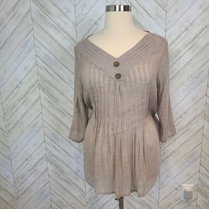 Natural Escape Taupe Pleated Blouse Size Large